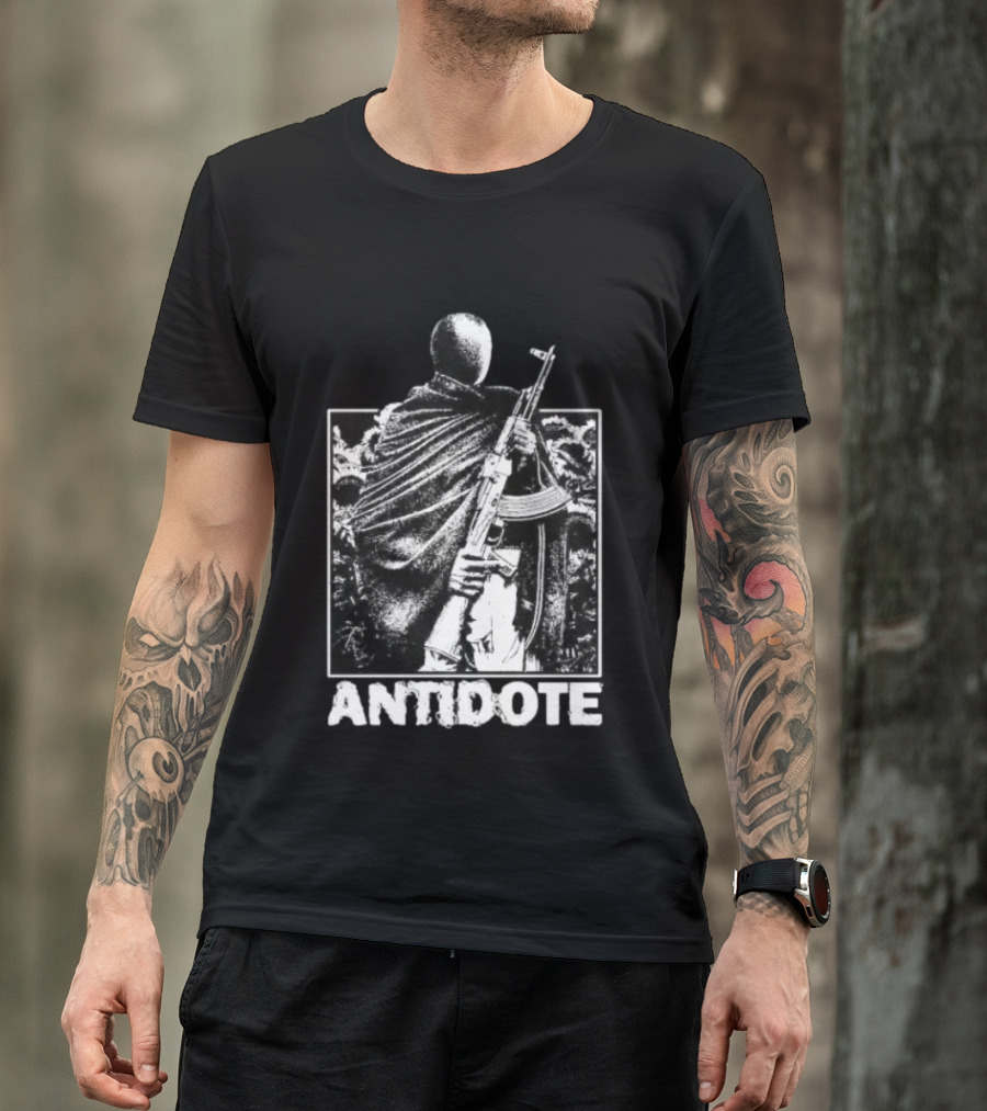 Antidote Masked Figure With Rifle Sunflower Field T-Shirt