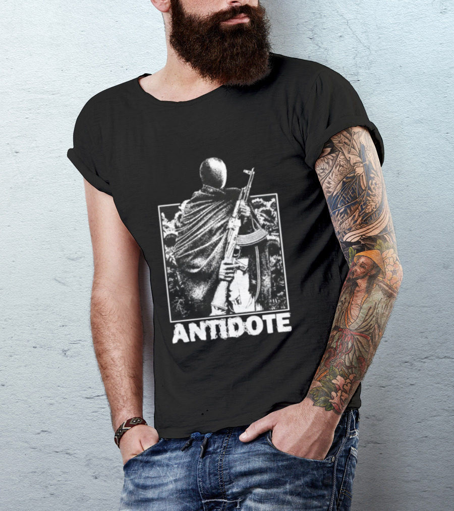 Antidote Masked Figure With Rifle Sunflower Field T-Shirt