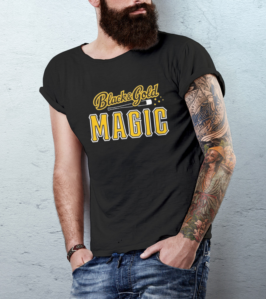 Black And Gold Magic Baseball Sports T-Shirt