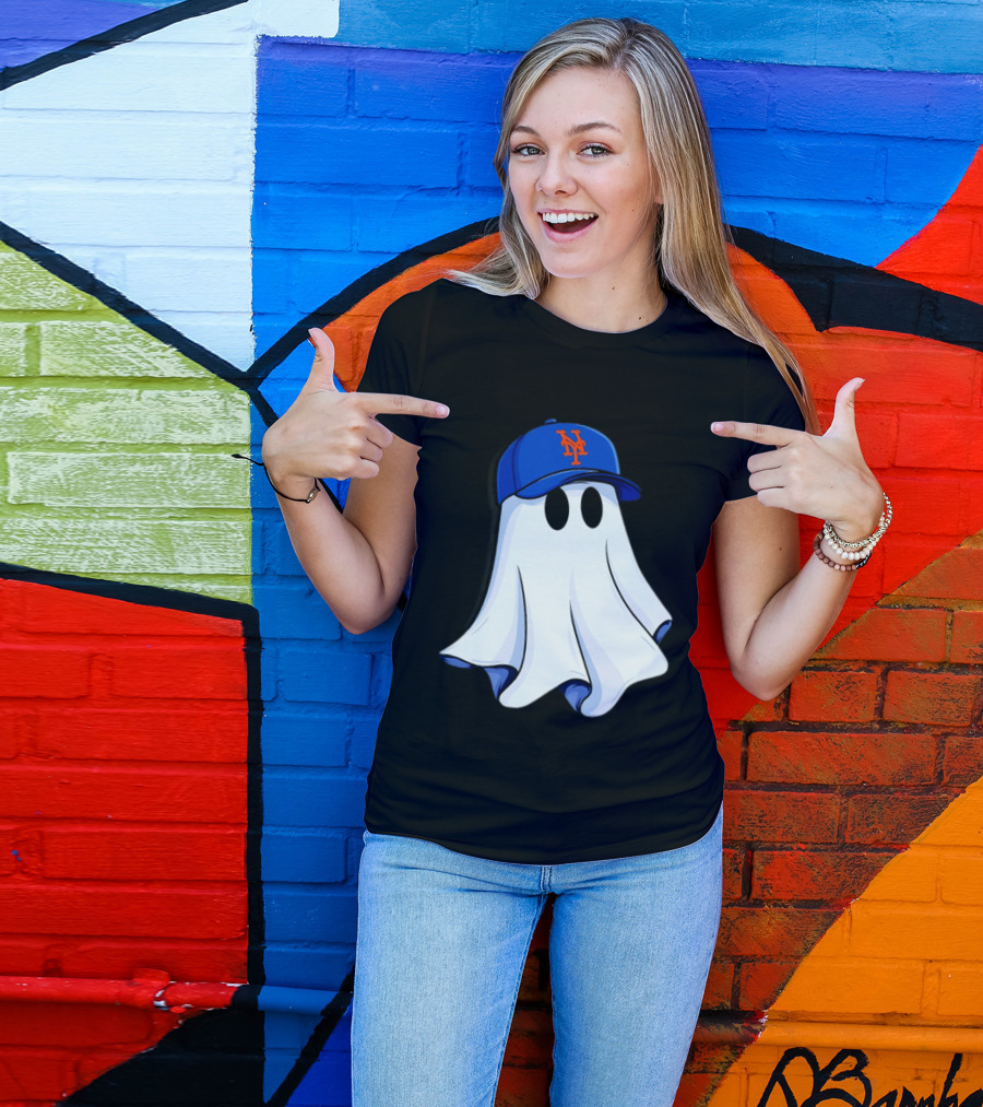 New York Mets MLB Ghost Baseball Halloween T-Shirt
