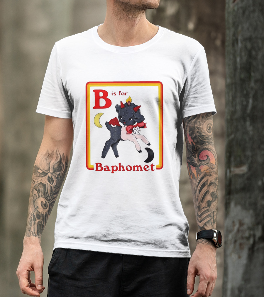 B Is For Baphomet Cartoon Baby Goat Pentacle Moon Horns Flame T-Shirt