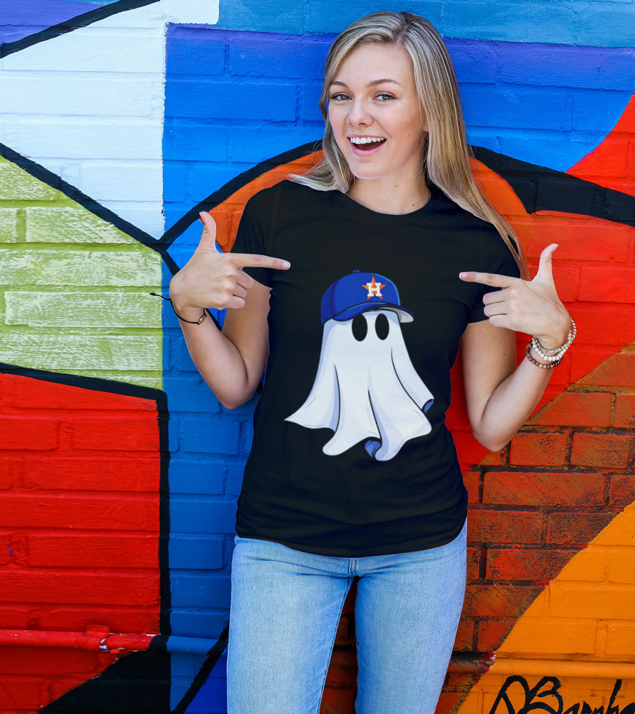 Houston Astros Halloween Ghost Wearing Baseball Cap T-Shirt