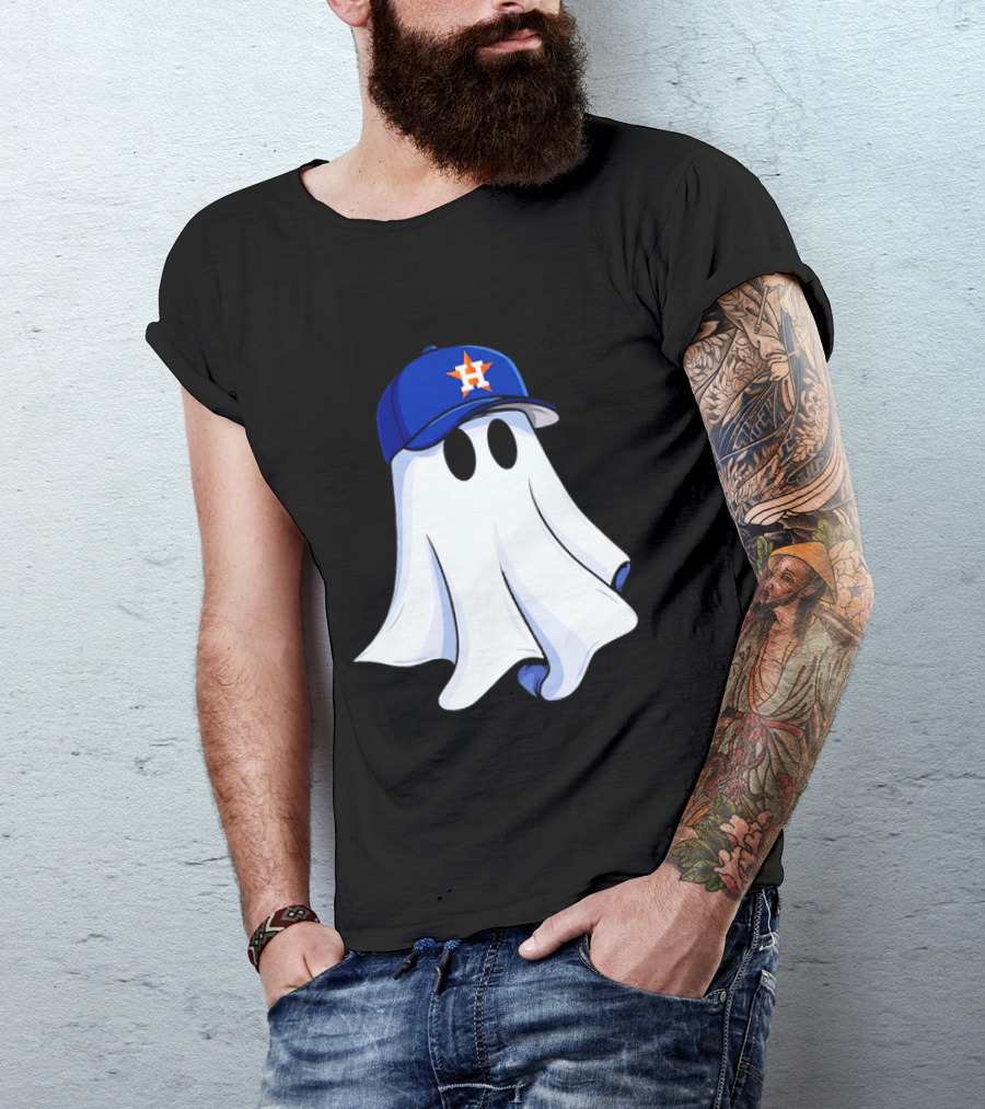 Houston Astros Halloween Ghost Wearing Baseball Cap T-Shirt
