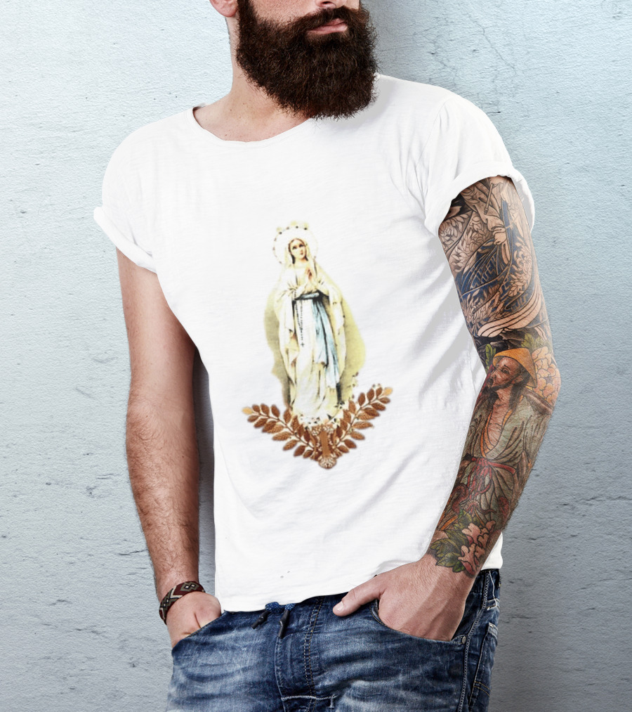 Virgin Mary Rosary Prayer Gold Leaves T-Shirt