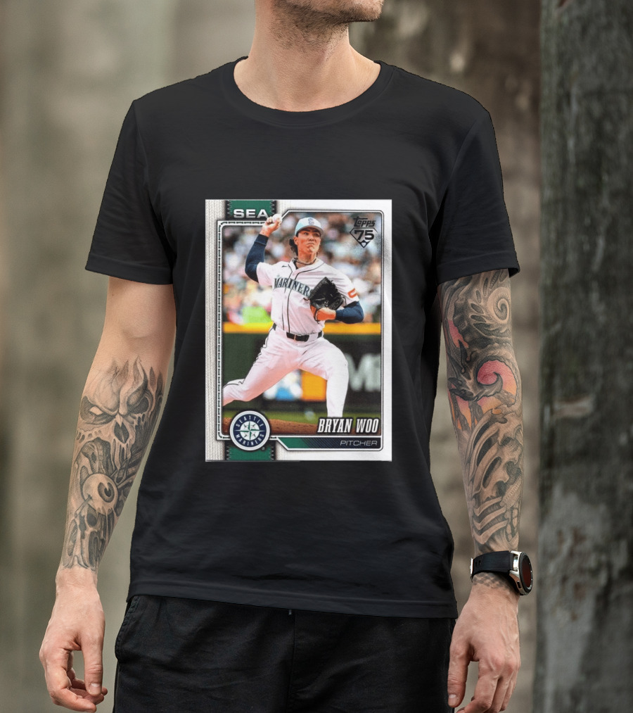 2026 Topps 75th Anniversary Seattle Mariners Bryan Woo Pitcher SEA T-Shirt