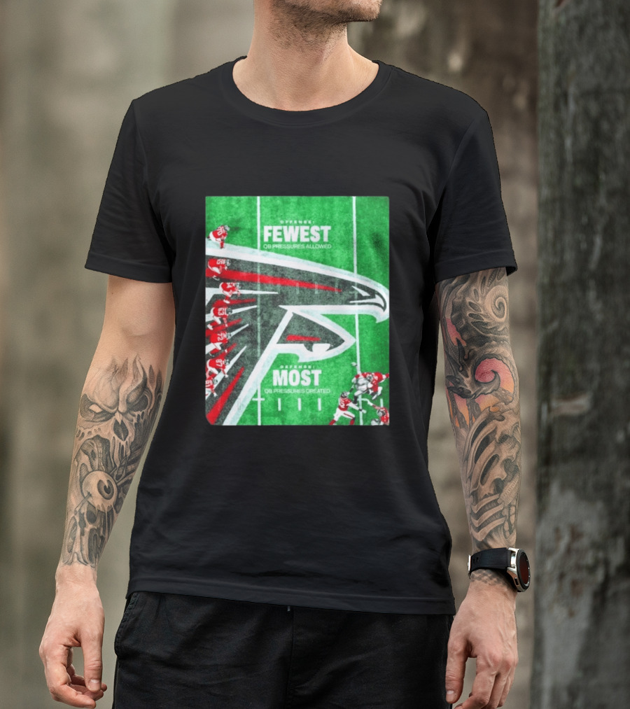 Atlanta Falcons Offense Fewest QB Pressures Allowed Defense Most Pressures Created T-Shirt