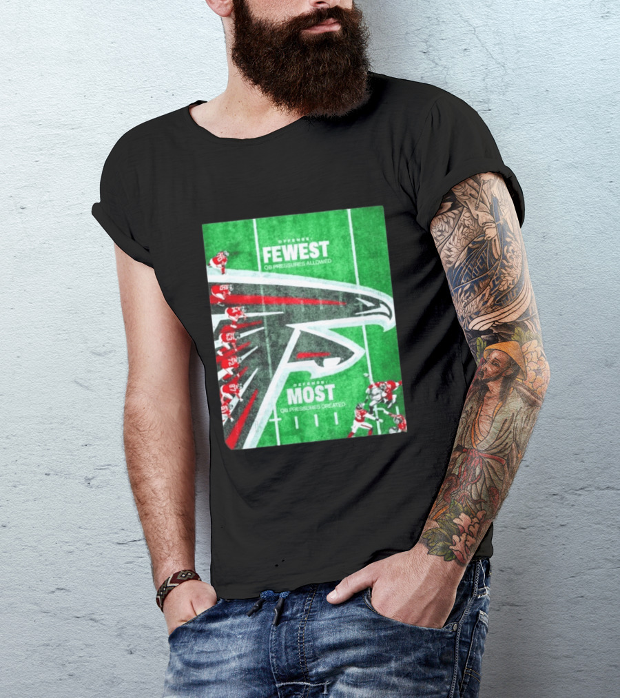 Atlanta Falcons Offense Fewest QB Pressures Allowed Defense Most Pressures Created T-Shirt