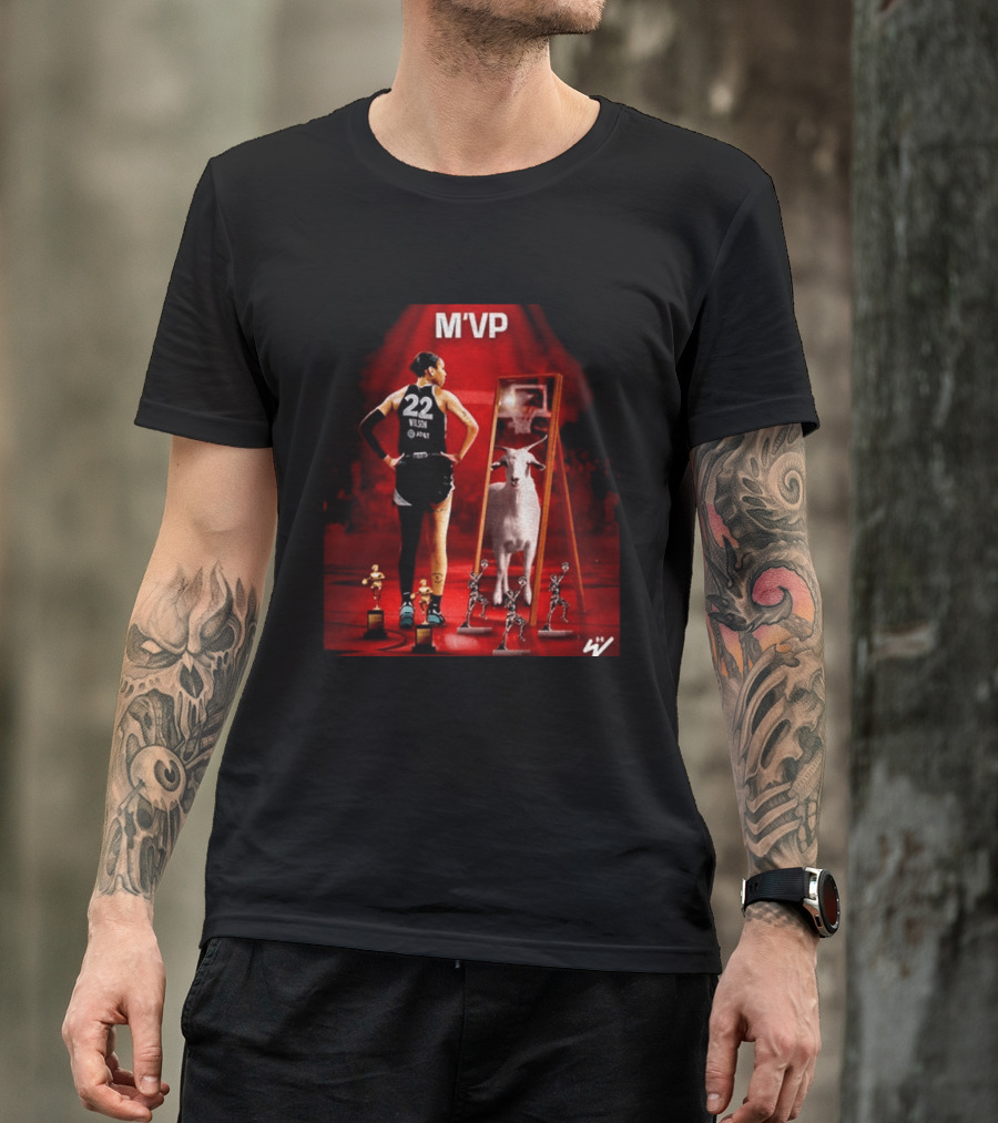 MVP A'ja Wilson Las Vegas Number 22 Goat Reflection Trophies T-Shirt