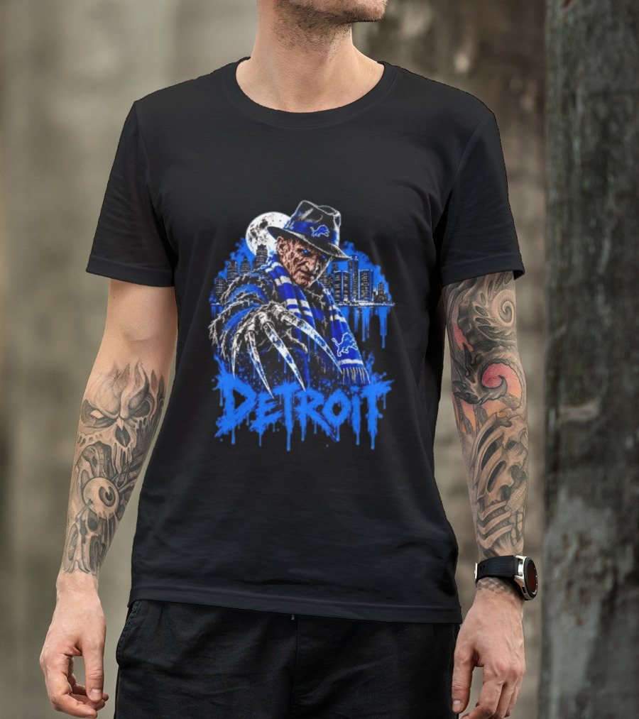 Freddy Krueger Detroit Lions Claw Moon City Skyline Halloween T-Shirt