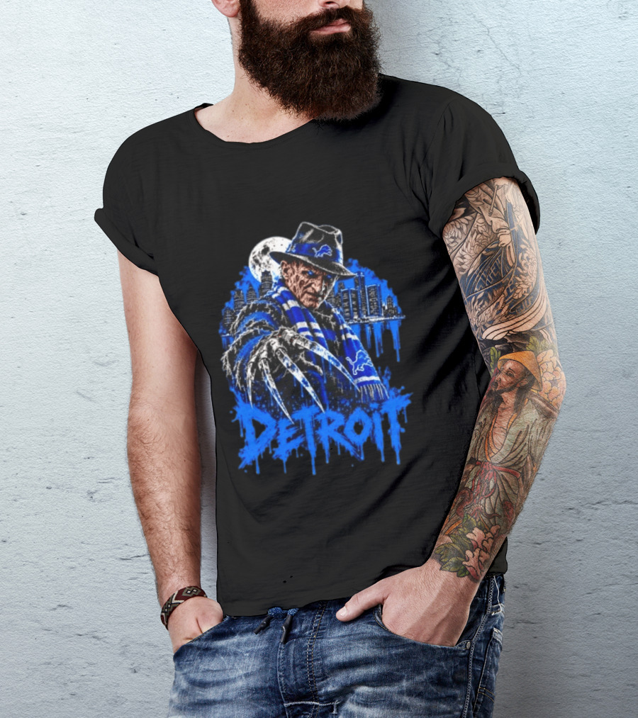 Freddy Krueger Detroit Lions Claw Moon City Skyline Halloween T-Shirt