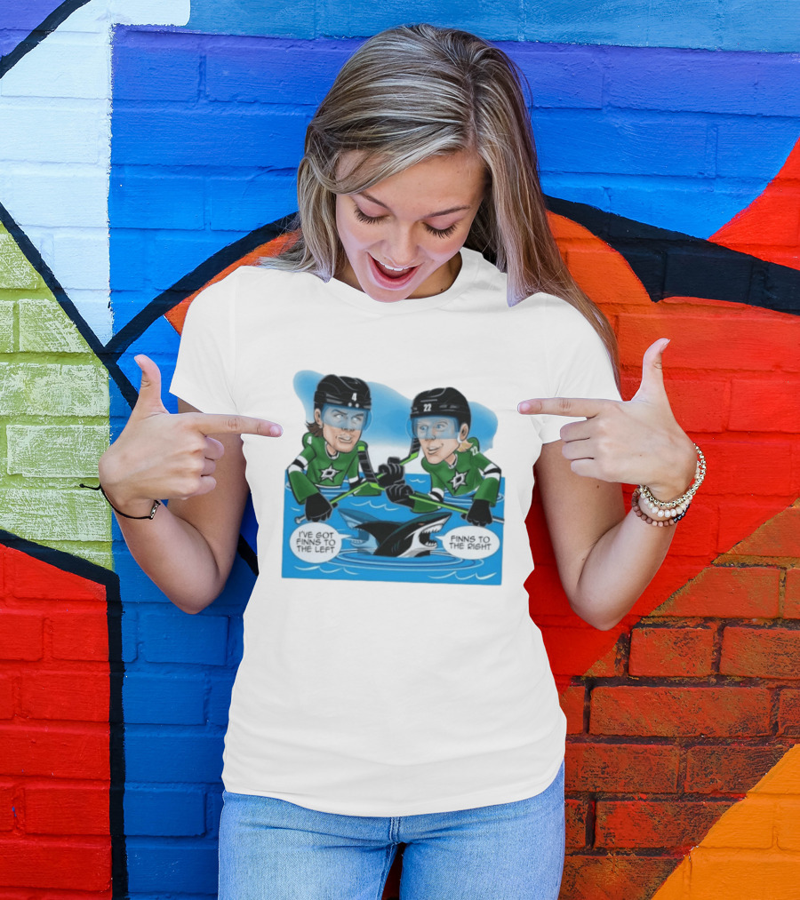 Dallas Stars Finns To The Left Finns To The Right Cartoon Hockey Players T-Shirt