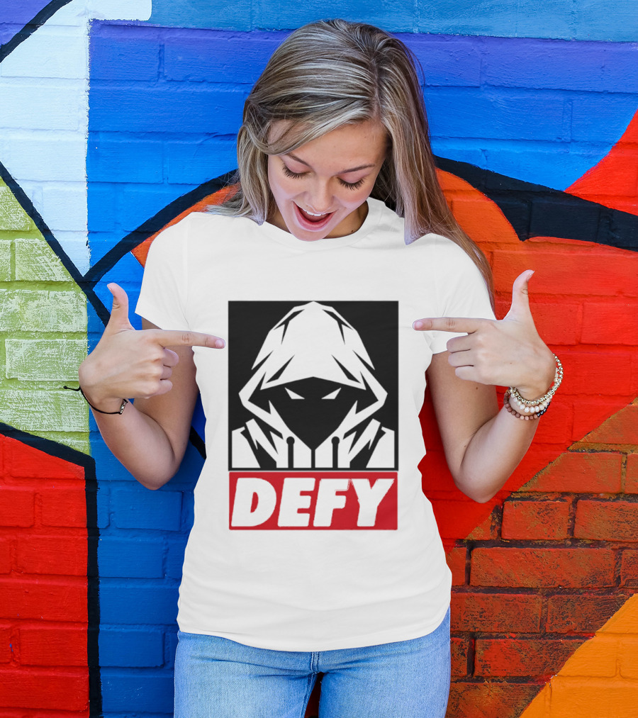 Defy Hooded Figure Streetwear Urban Fashion T-Shirt