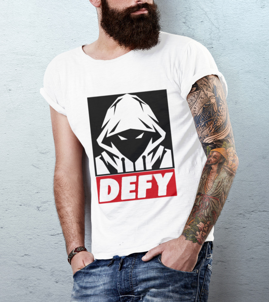 Defy Hooded Figure Streetwear Urban Fashion T-Shirt