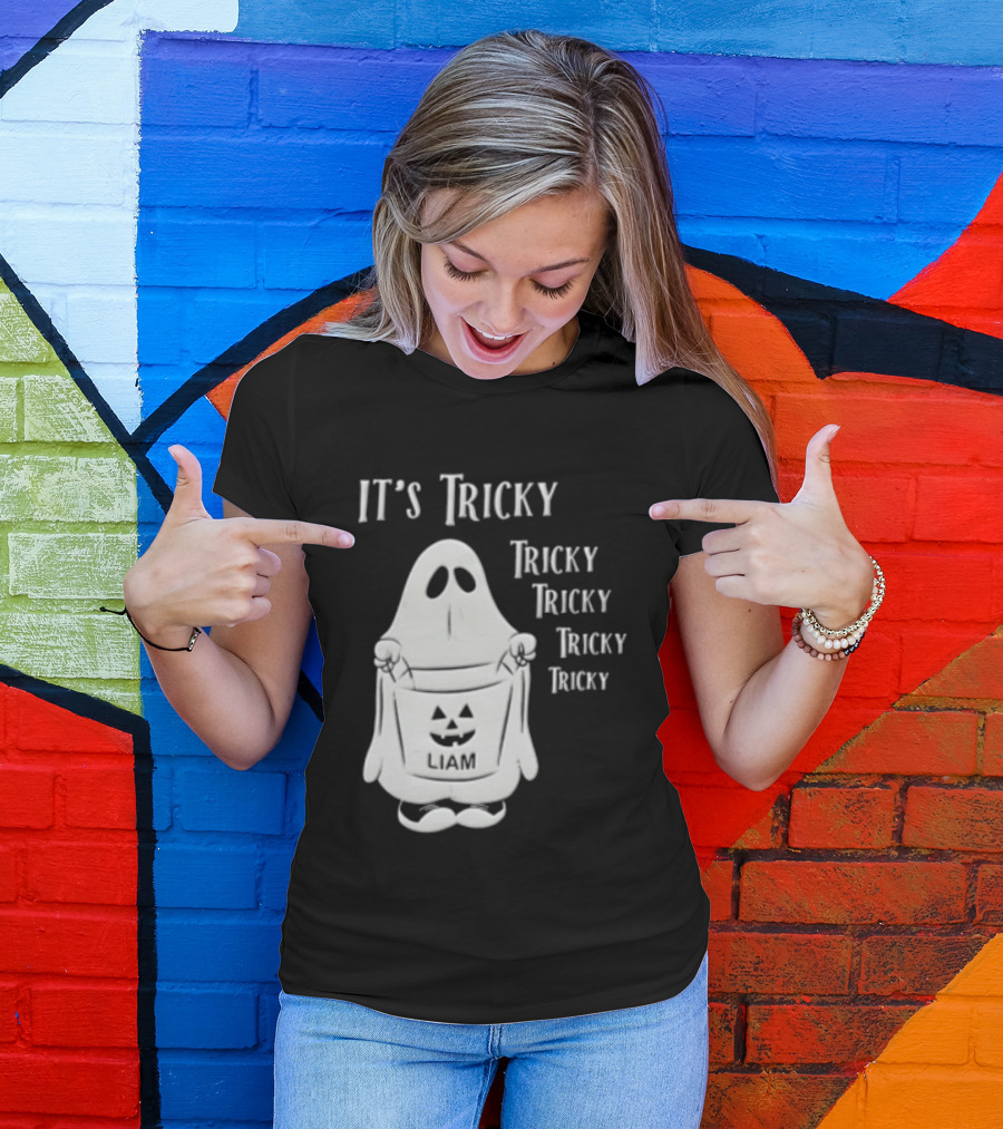 It's Tricky Ghost Holding Jack O Lantern Bucket Halloween T-Shirt