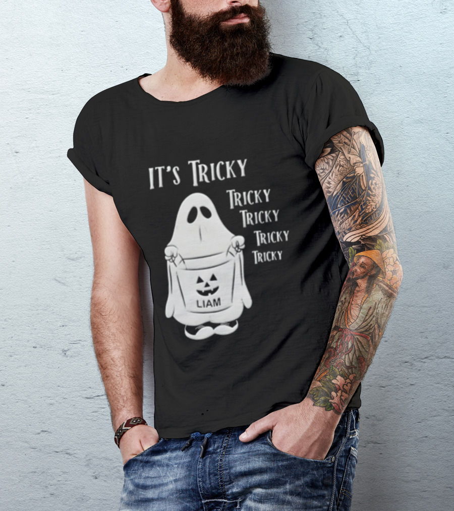 It's Tricky Ghost Holding Jack O Lantern Bucket Halloween T-Shirt