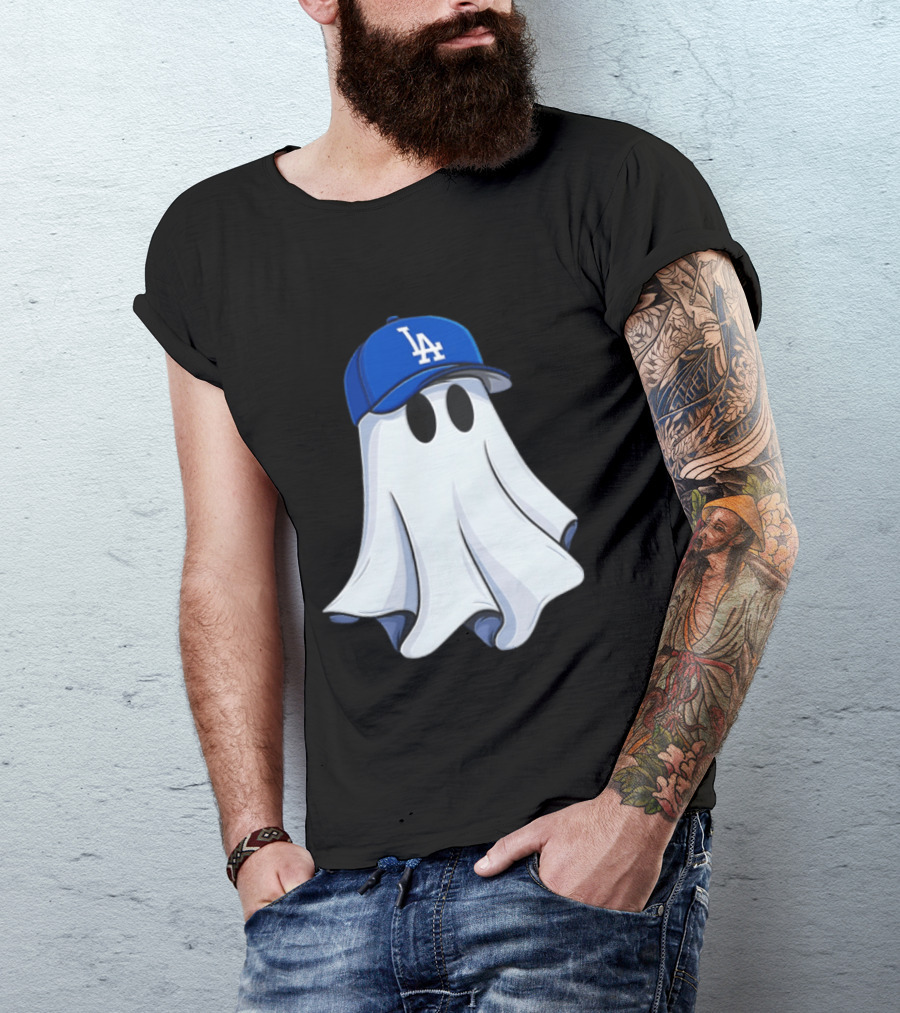 Los Angeles Dodgers Ghost In Blue LA Cap T-Shirt