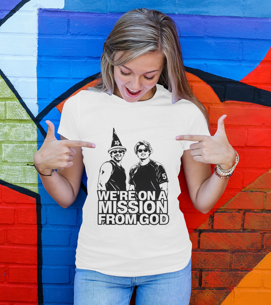 We're On A Mission From God Blues Brothers Wizard Hat Sunglasses T-Shirt