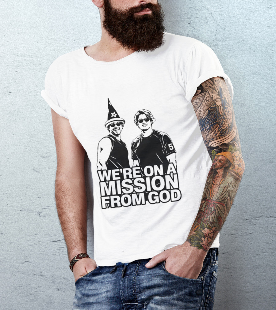 We're On A Mission From God Blues Brothers Wizard Hat Sunglasses T-Shirt