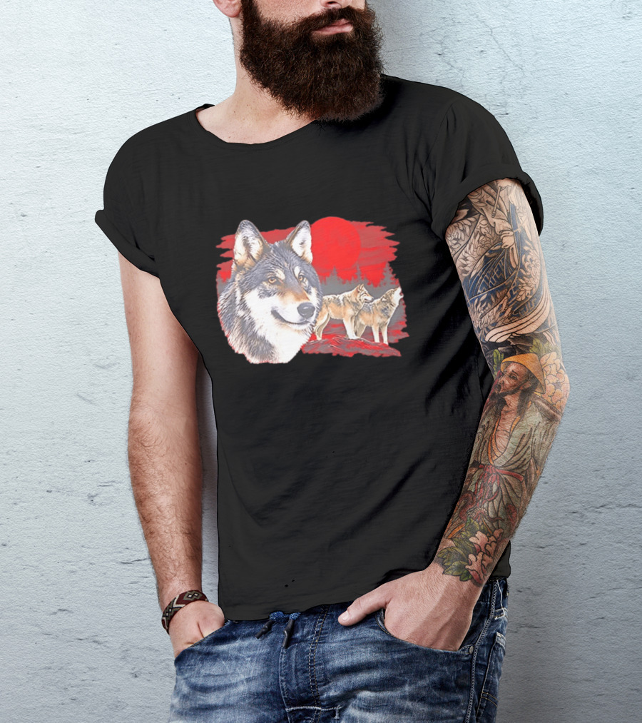 Wolf Pack Under A Moon Wolves Wildlife T-Shirt