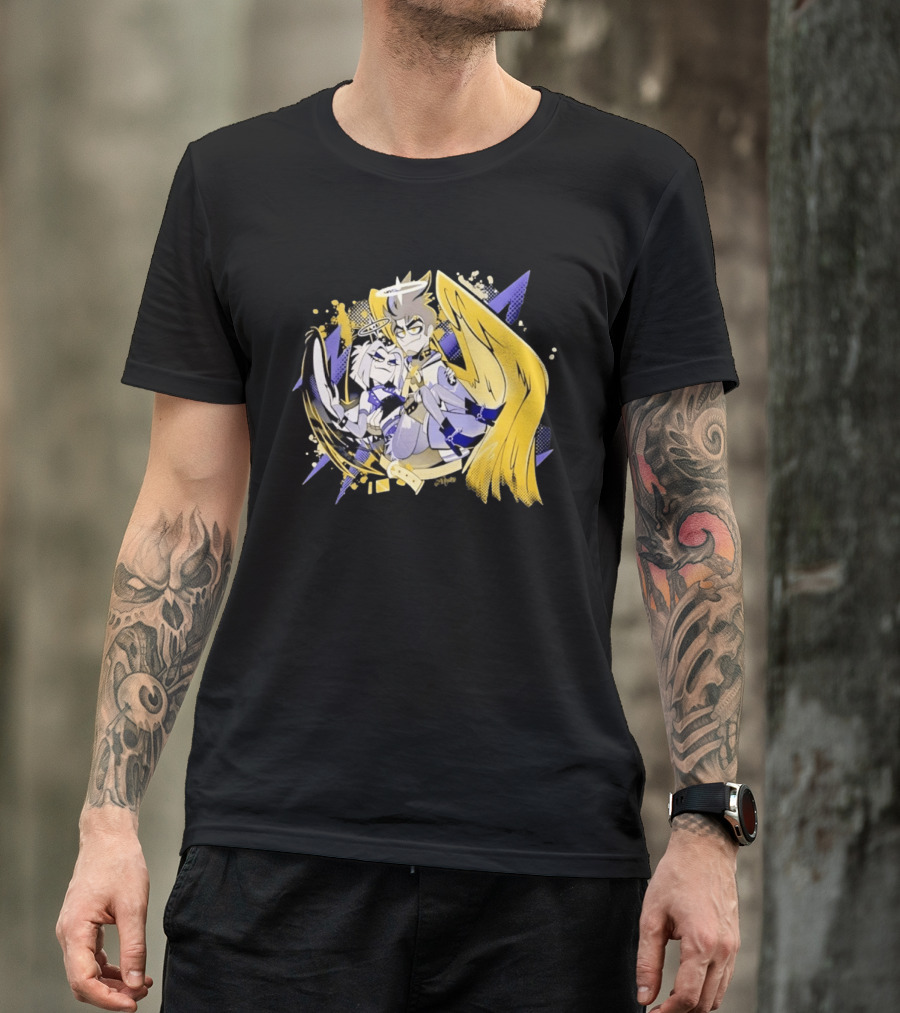 Adam And Lute Hazbin Hotel Characters With Golden Wings And Halos T-Shirt