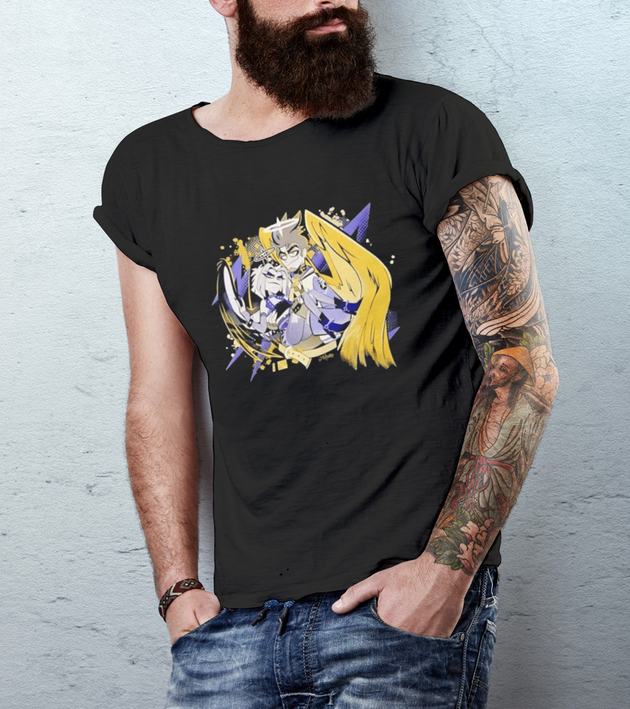 Adam And Lute Hazbin Hotel Characters With Golden Wings And Halos T-Shirt
