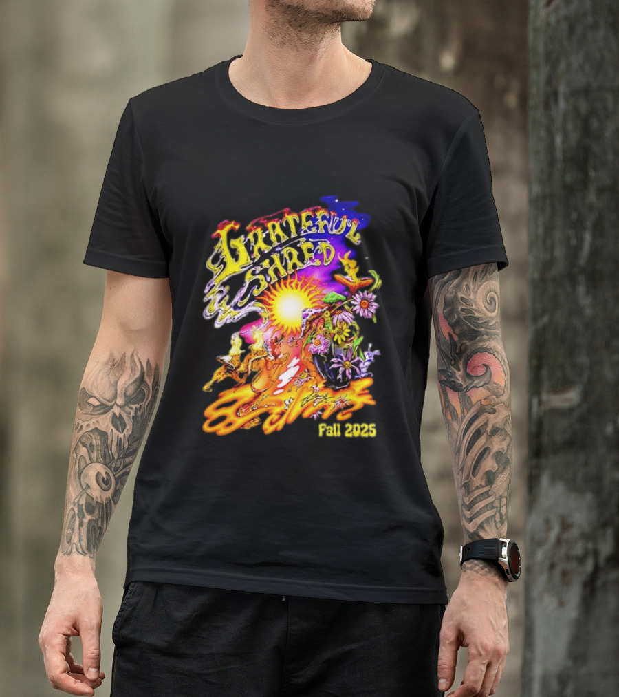 Grateful Shred Fall 2025 Psychedelic Sunburst Jam Band Vibrant Festival T-Shirt