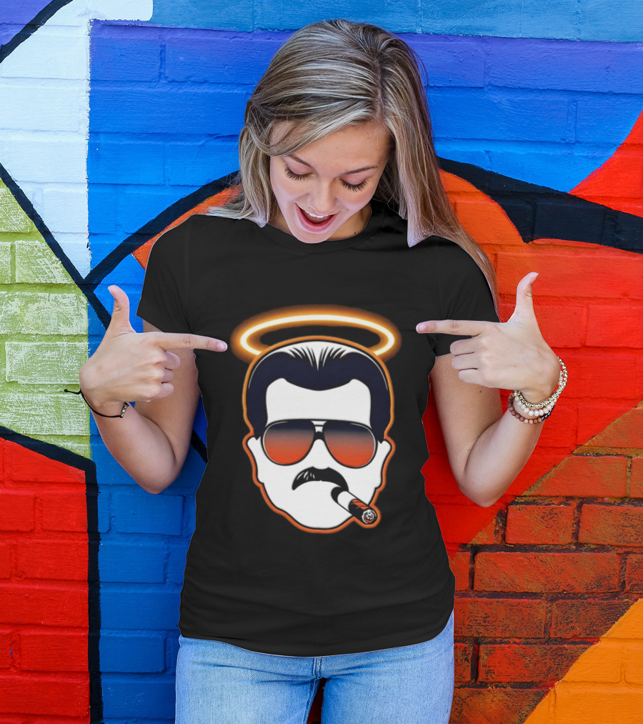 Rip Mike Ditka Chicago Bear Face Sunglasses Mustache Cigar Halo T-Shirt