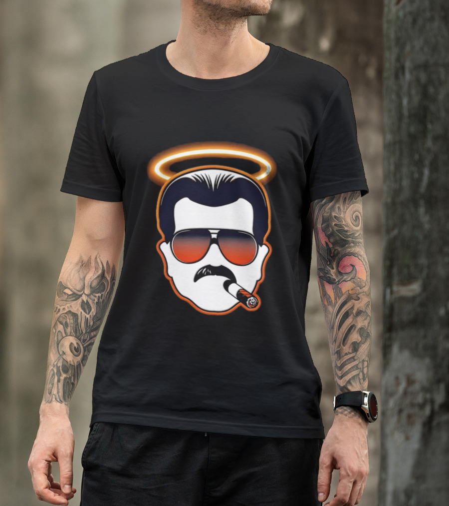 Rip Mike Ditka Chicago Bear Face Sunglasses Mustache Cigar Halo T-Shirt