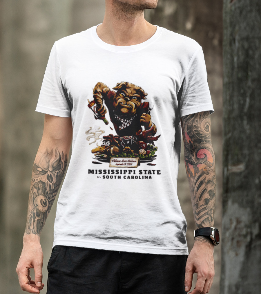 Mississippi State Vs South Carolina 2026 Bulldog Pouring Sauce On Roasted Duck Williams Brice Stadium T-Shirt