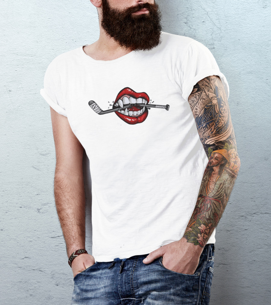Savage Beauty Hockey Nation Lips And Hockey Stick T-Shirt