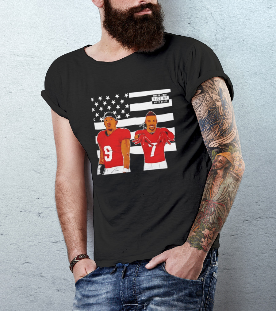 Michael Penix Jr Bijan Robinson Rise Up Dirty South Football Stars American Flag T-Shirt