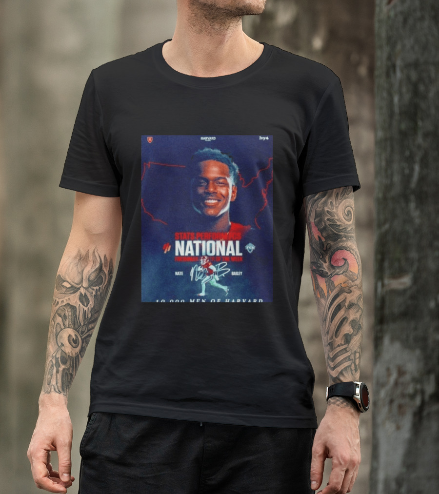 Stats Perform FCS National Freshman Player Of The Week Nate Bailey Harvard Football Ivy League T-Shirt
