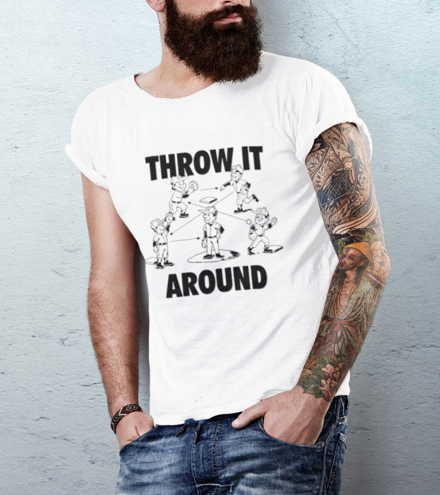 Throw IT Around Cartoon Baseball Players Throwing Ball T-Shirt