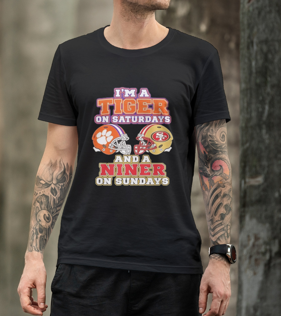 Clemson Tigers On Saturdays Niner On Sundays Football Collaboration T-Shirt