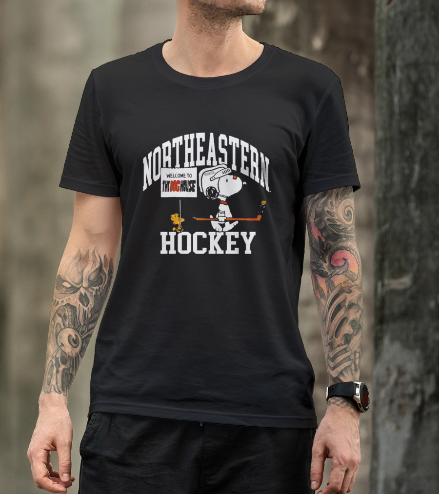 Northeastern Huskies Snoopy Welcome To The Dog House Hockey T-Shirt
