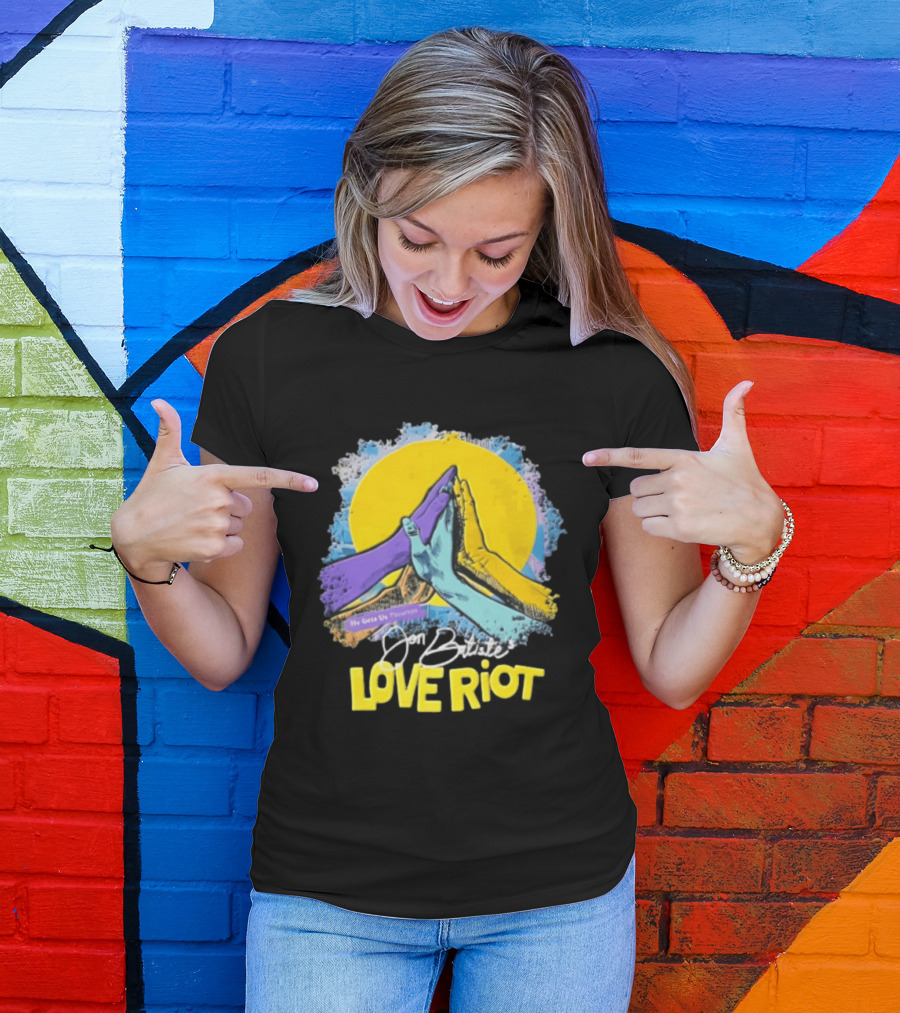 Jon Batiste He Gets Us Presents Love Riot Three Hands High Five Yellow Sun T-Shirt