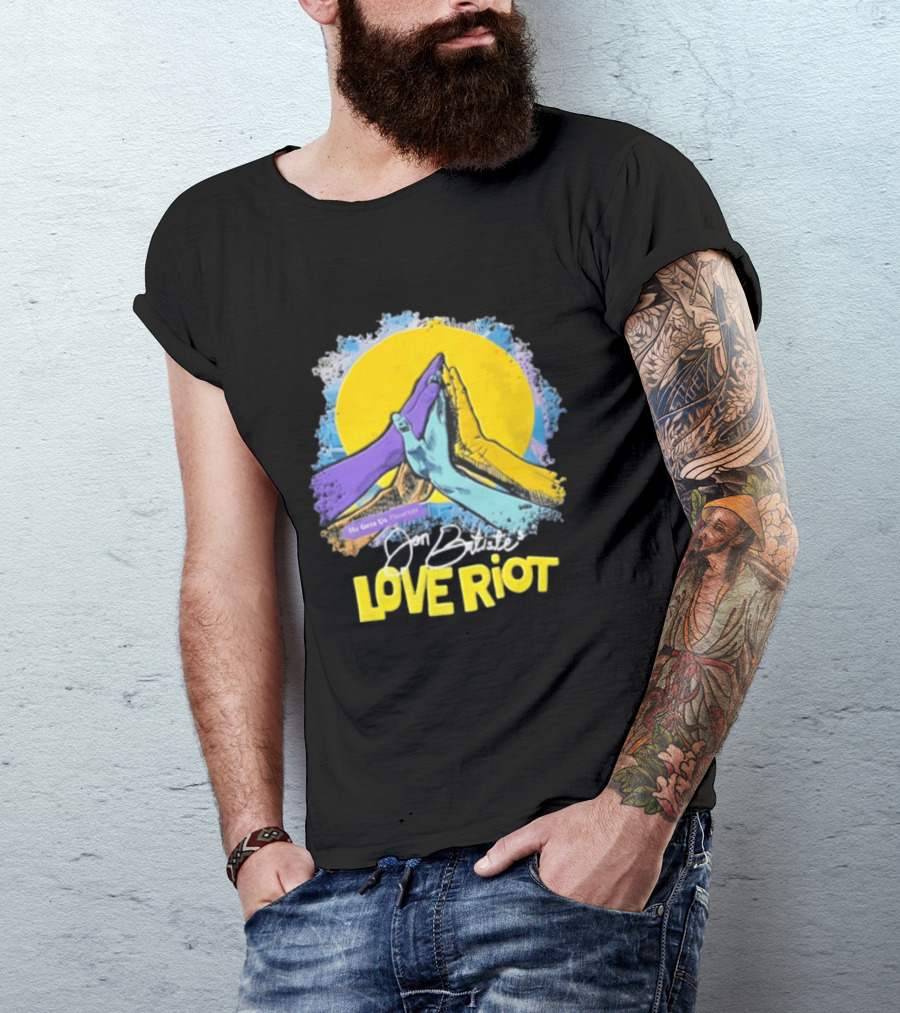 Jon Batiste He Gets Us Presents Love Riot Three Hands High Five Yellow Sun T-Shirt