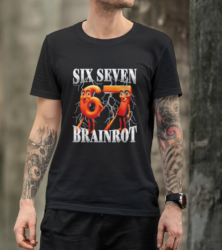 SIX SEVEN 67 BRAINROT Internet Meme Lightning T-Shirt
