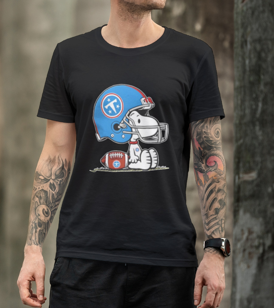 Snoopy Wearing Tennessee Titans Football Helmet Sitting With Football T-Shirt