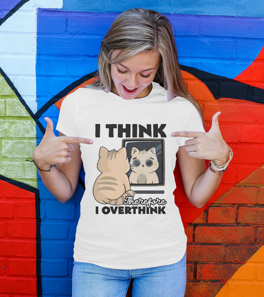 Cat I Think Therefore I Overthink Mirror Reflection T-Shirt