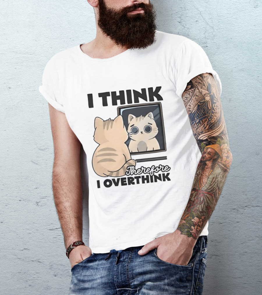 Cat I Think Therefore I Overthink Mirror Reflection T-Shirt