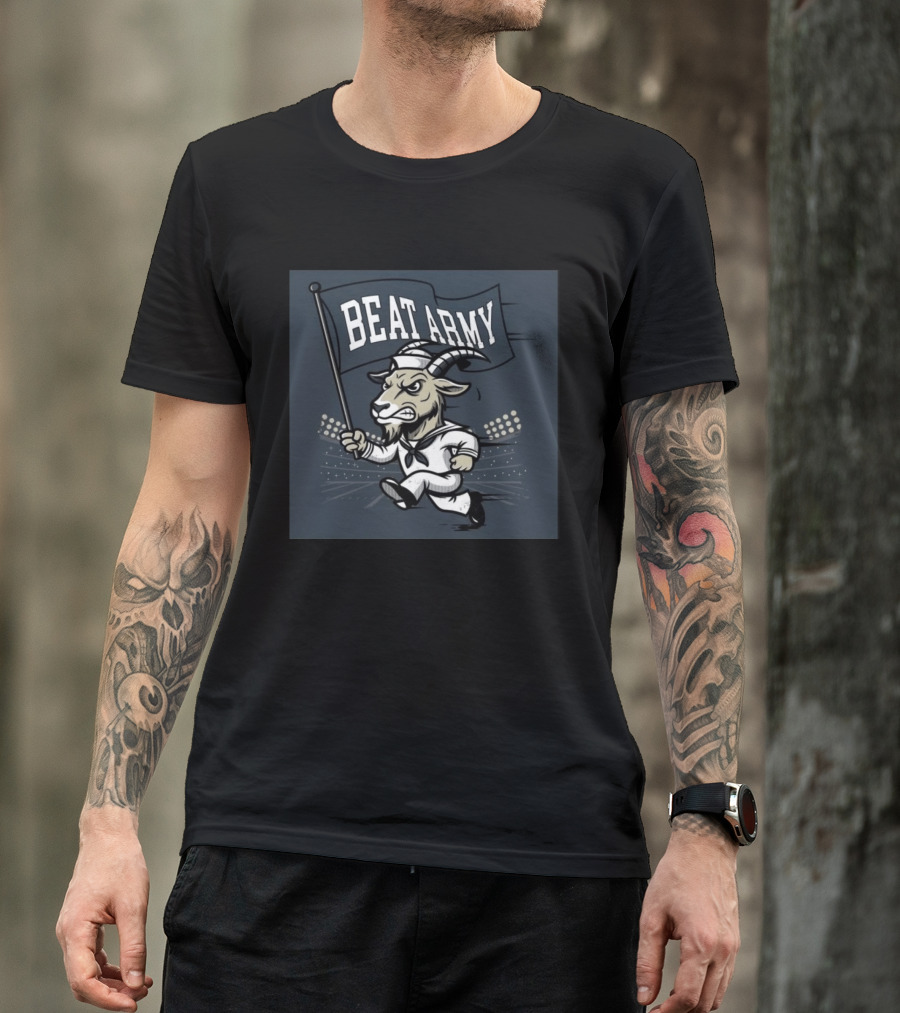 Goat In Sailor Uniform Holding Beat Army Flag Military Rivalry T-Shirt