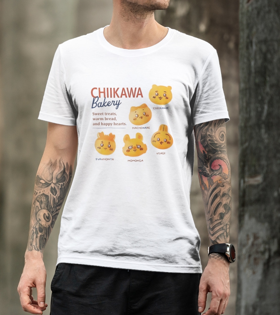 Chiikawa Bakery Sweet Treats Warm Bread Happy Hearts With Chiikawa Hachiware Furuhonya Momonga Usagi T-Shirt