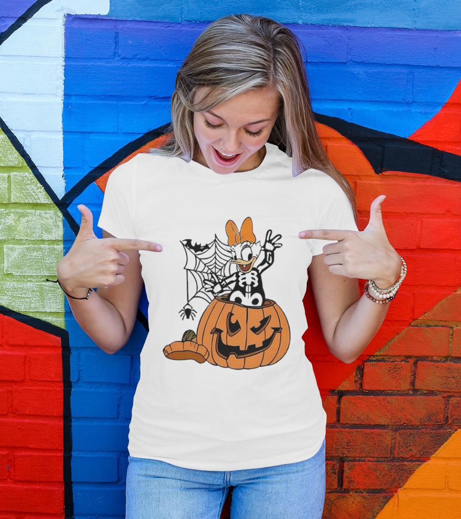 Daisy Duck Pumpkin Halloween Disney Character Spider Web T-Shirt