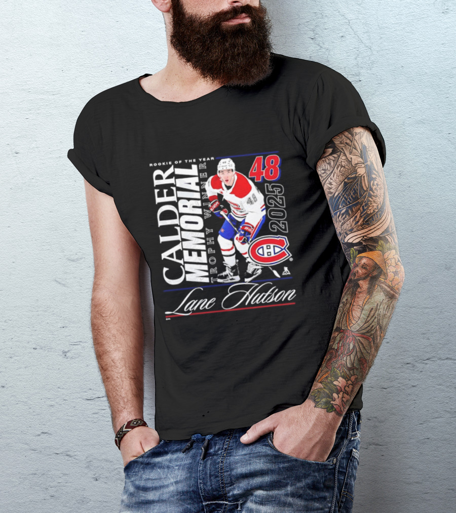 Lane Hutson 48 Montreal Canadiens 2025 Calder Memorial Trophy Winner Rookie Of The Year T-Shirt