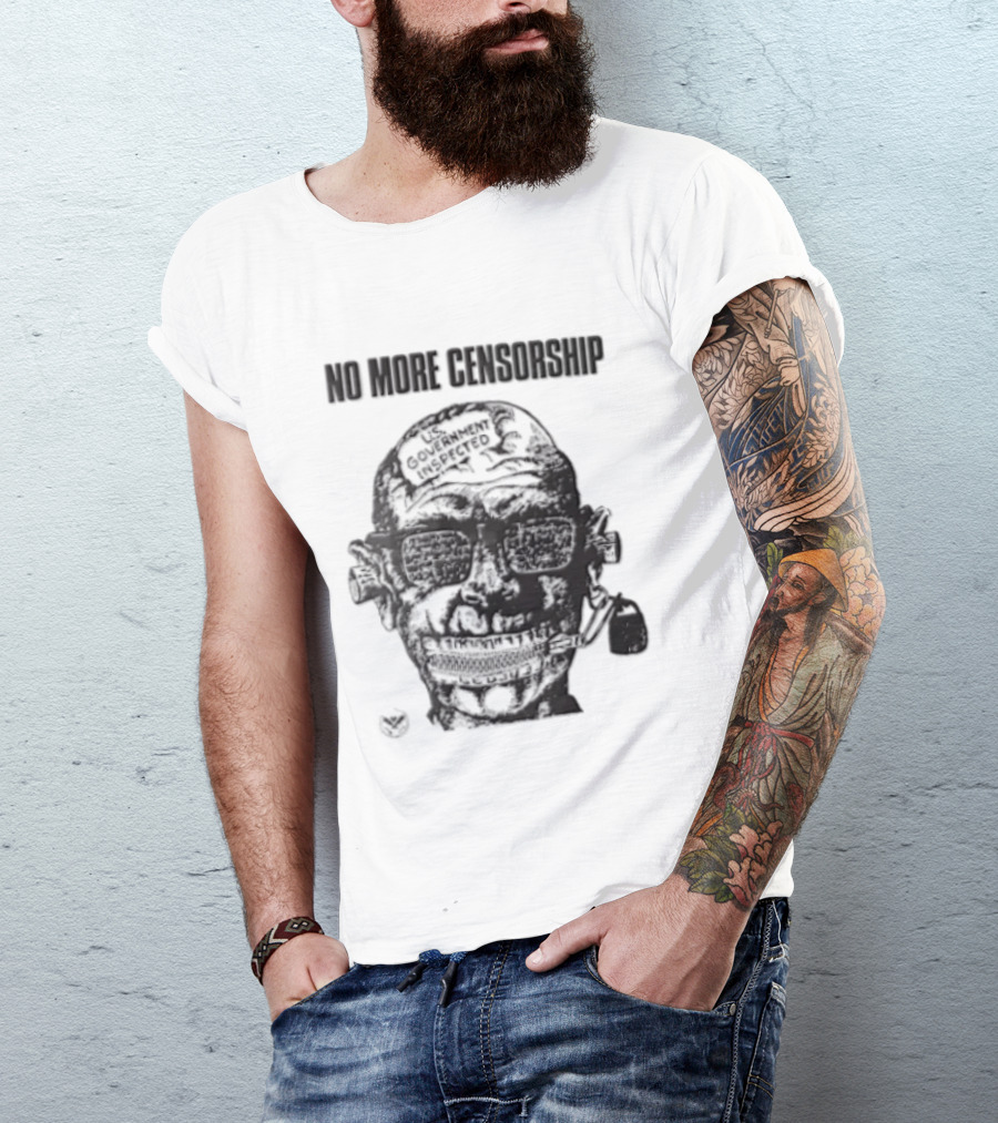 No More Censorship Man Head Zipper Mouth Padlock Glasses T-Shirt