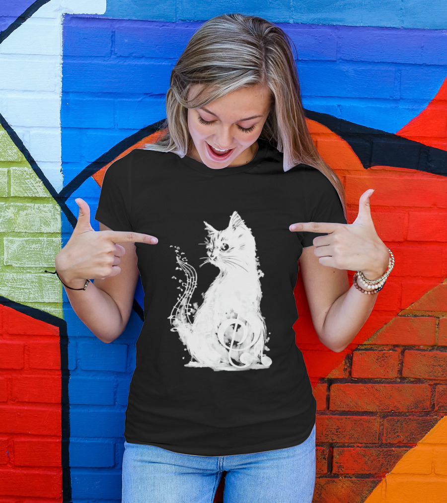 Musical Cat With Treble Clef And Notes T-Shirt