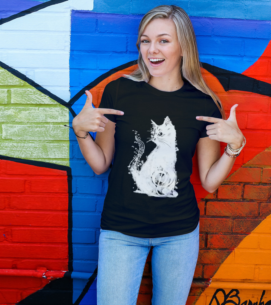 Musical Cat With Treble Clef And Notes T-Shirt