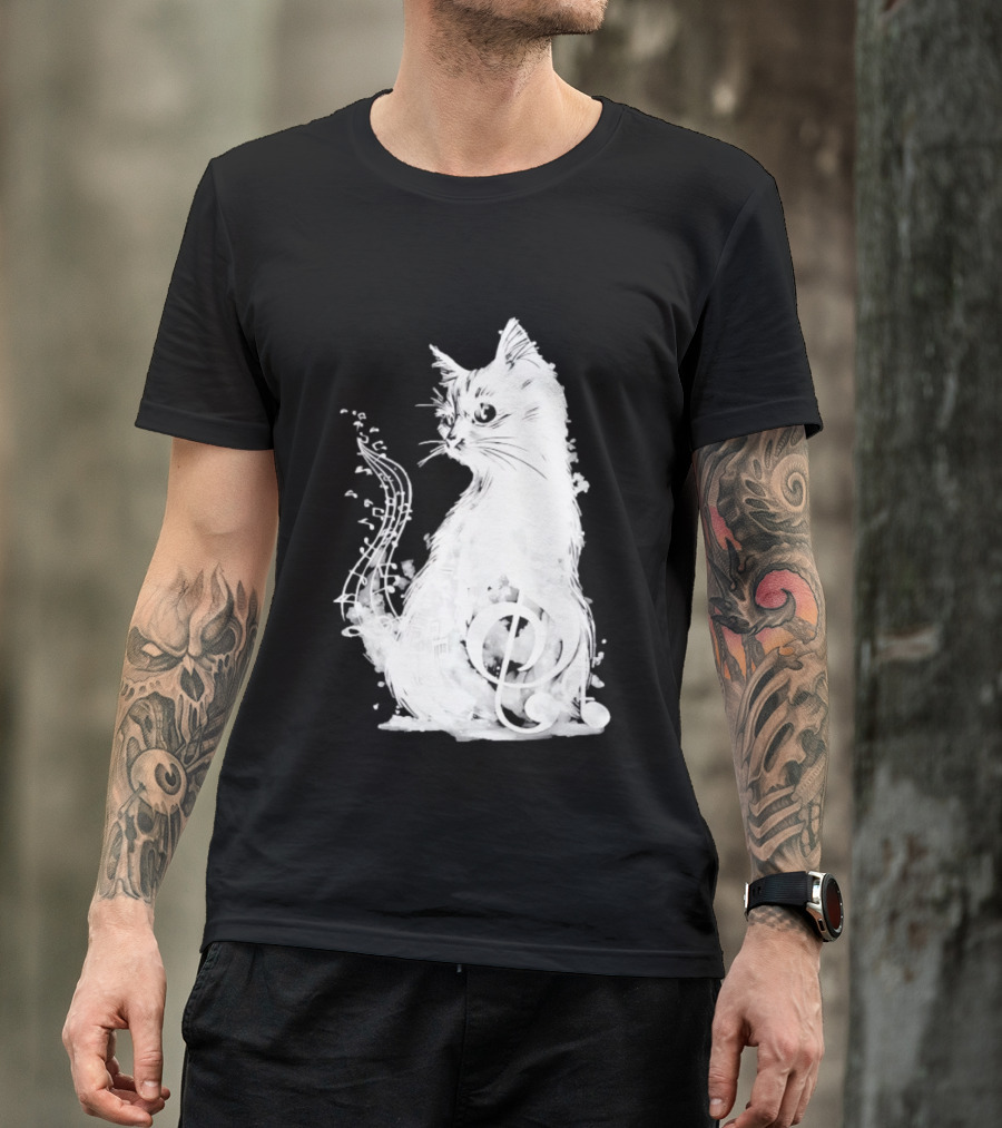 Musical Cat With Treble Clef And Notes T-Shirt