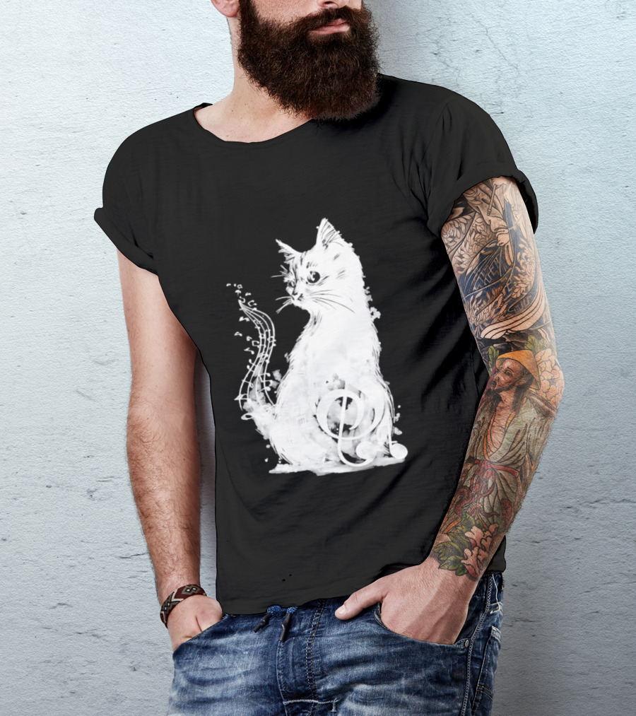Musical Cat With Treble Clef And Notes T-Shirt